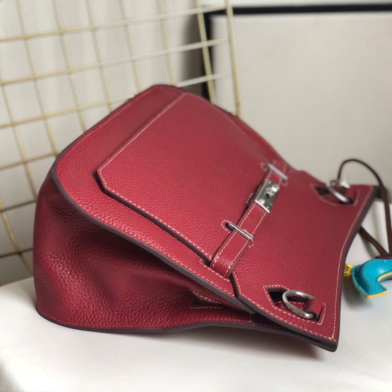 Hermes Jypsiere Bag Clemence Leather Palladium Hardware In Burgundy