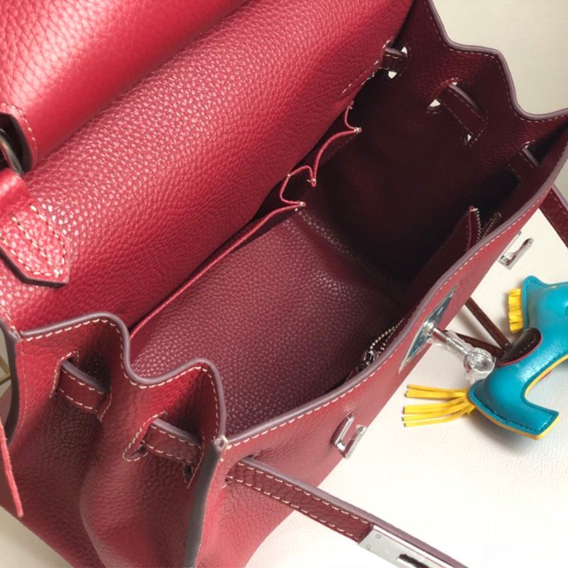 Hermes Jypsiere Bag Clemence Leather Palladium Hardware In Burgundy