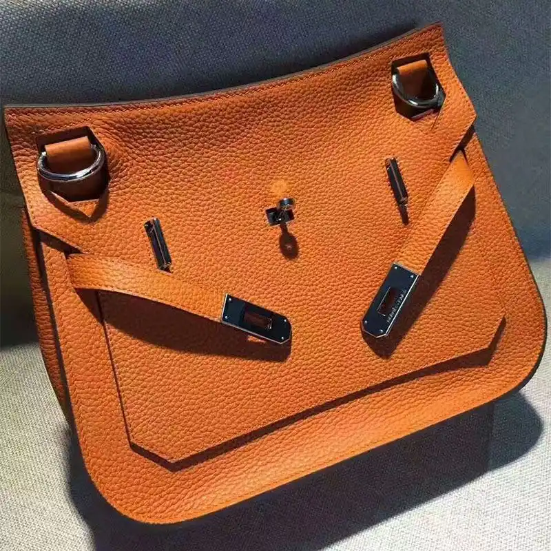 Hermes Jypsiere Bag Clemence Leather Palladium Hardware In Orange