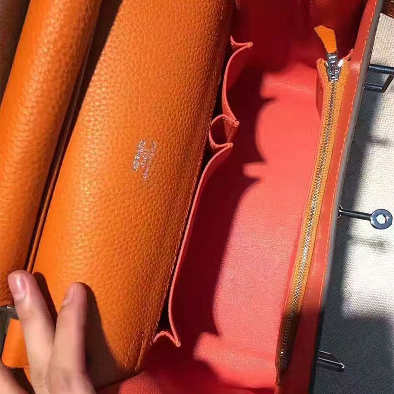 Hermes Jypsiere Bag Clemence Leather Palladium Hardware In Orange