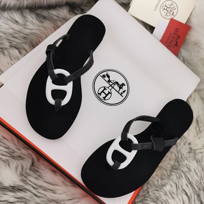 Hermes Kala Nera Slides Women Rubber In Black White