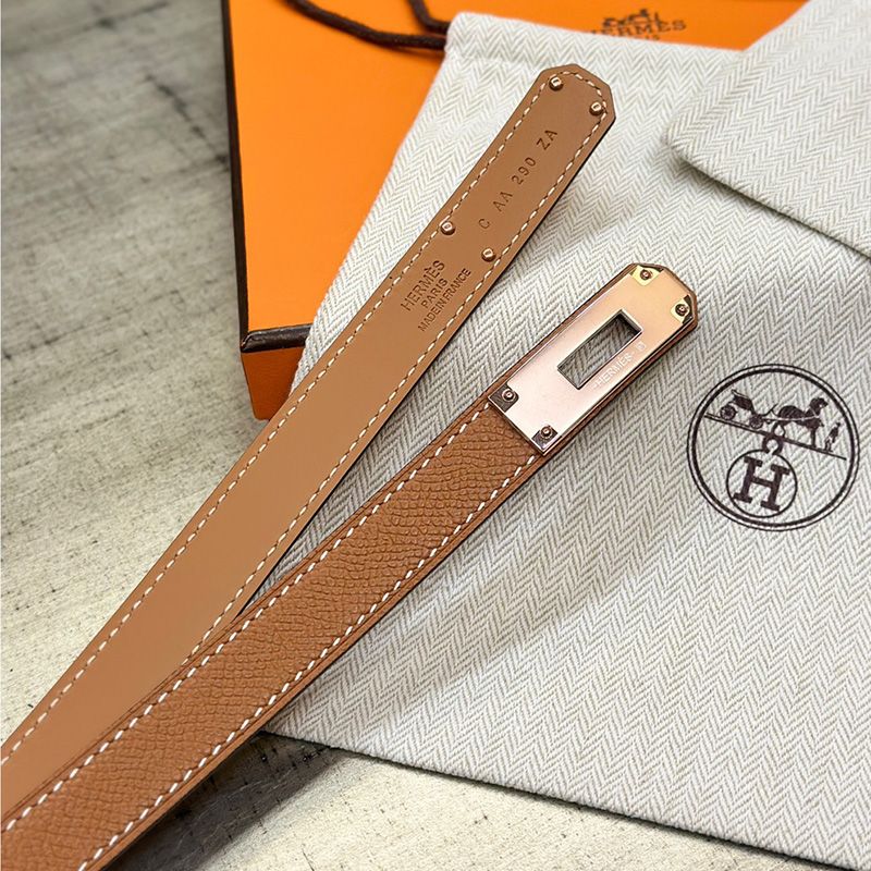 Hermes Kelly 18 Belt Espom Leather In Brown Rose Gold