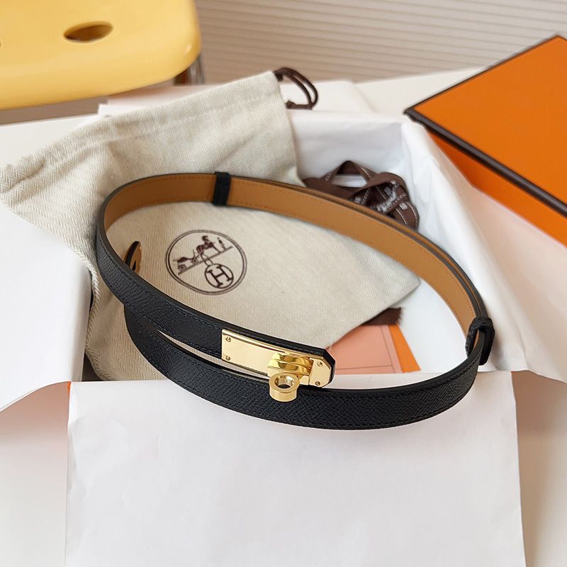 Hermes Kelly 18 Belt Espom Calfskin In Black Gold