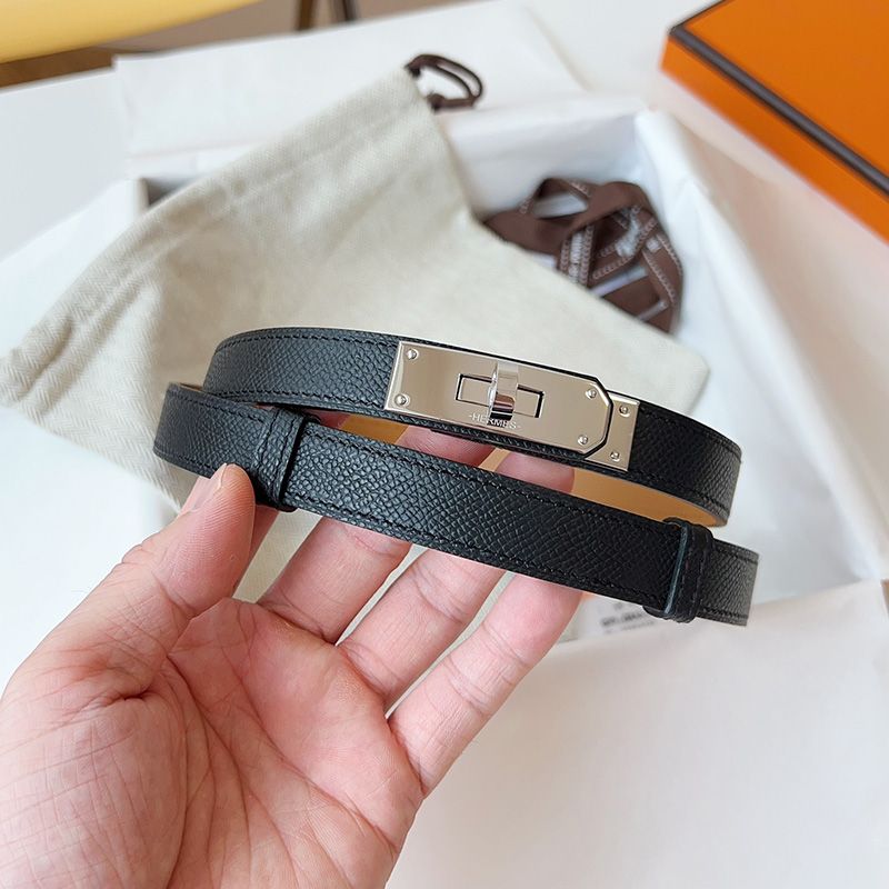 Hermes Kelly 18 Belt Espom Calfskin In Black Silver