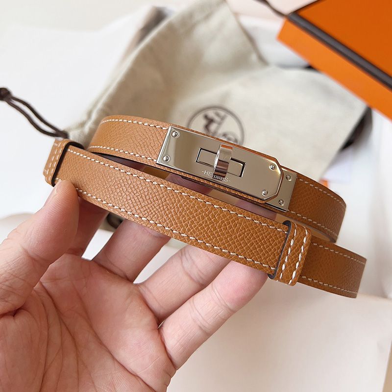 Hermes Kelly 18 Belt Espom Calfskin In Brown Silver