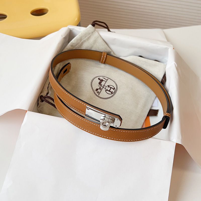 Hermes Kelly 18 Belt Espom Calfskin In Brown Silver