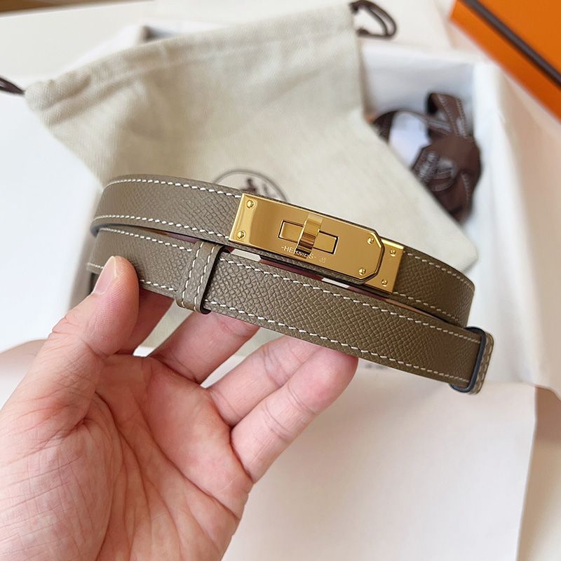 Hermes Kelly 18 Belt Espom Calfskin In Grey Gold