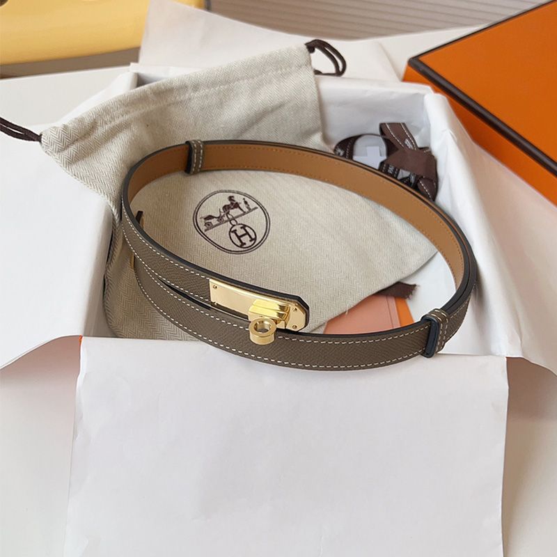 Hermes Kelly 18 Belt Espom Calfskin In Grey Gold