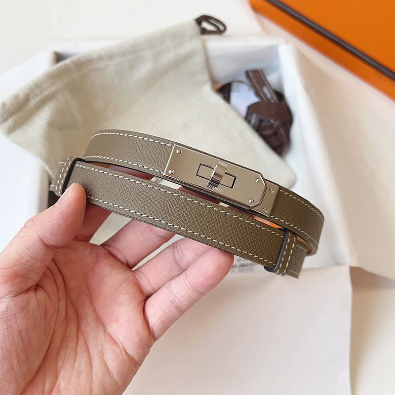 Hermes Kelly 18 Belt Espom Calfskin In Grey Silver