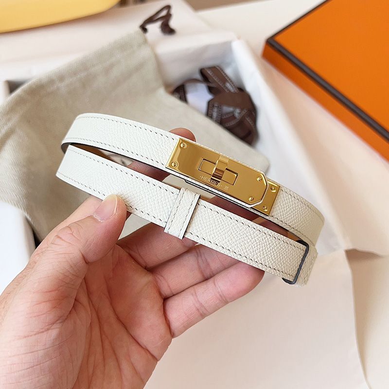 Hermes Kelly 18 Belt Espom Calfskin In White Gold