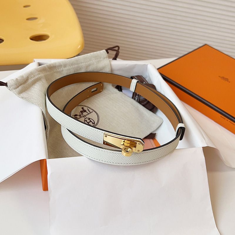 Hermes Kelly 18 Belt Espom Calfskin In White Gold