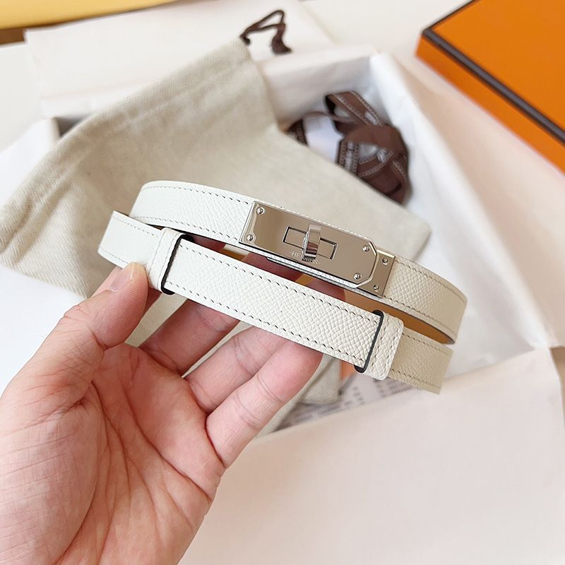 Hermes Kelly 18 Belt Espom Calfskin In White Silver