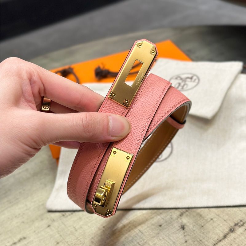 Hermes Kelly 18 Belt Espom Leather In Pink Gold