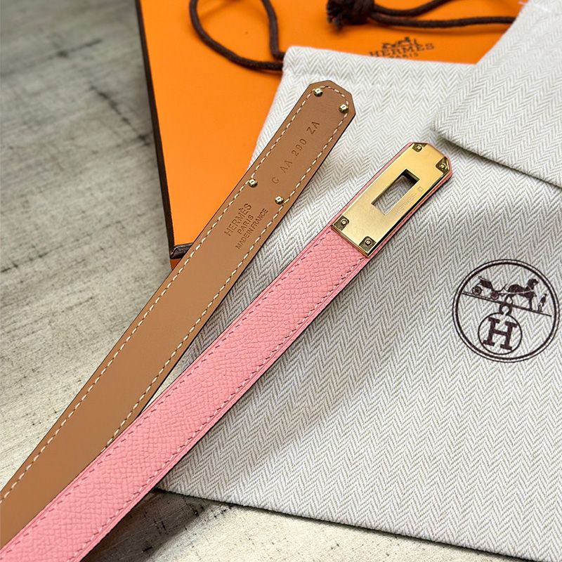 Hermes Kelly 18 Belt Espom Leather In Pink Gold