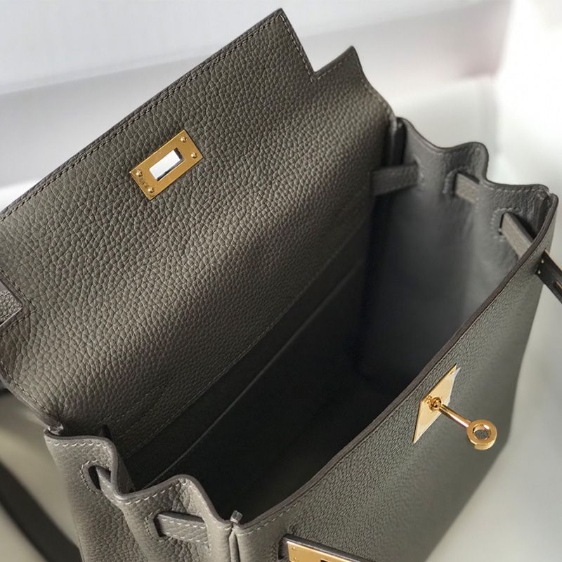 Hermes Kelly Ado Backpack Togo Leather Gold Hardware In Etain Grey