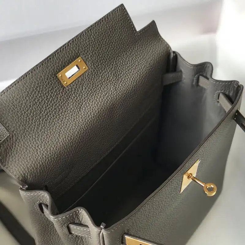 Affordable Hermes Kelly Ado Backpack Togo Leather Gold Hardware In Etain Grey