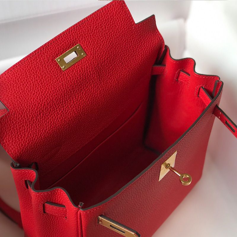 Hermes Kelly Ado Backpack Togo Leather Gold Hardware In Red