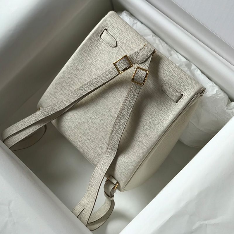 Hermes Kelly Ado Backpack Togo Leather Gold Hardware In White