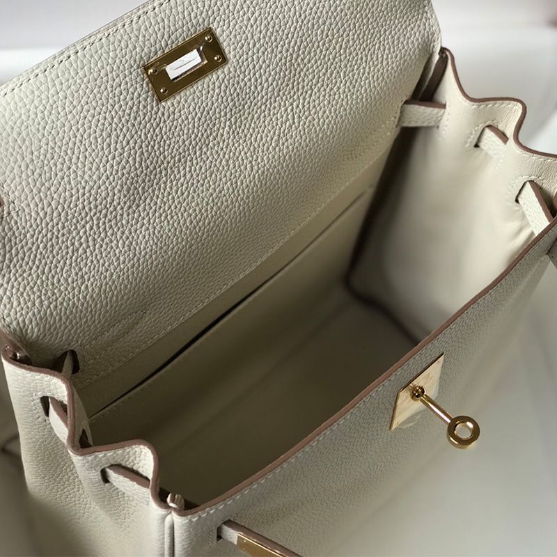 Hermes Kelly Ado Backpack Togo Leather Gold Hardware In White