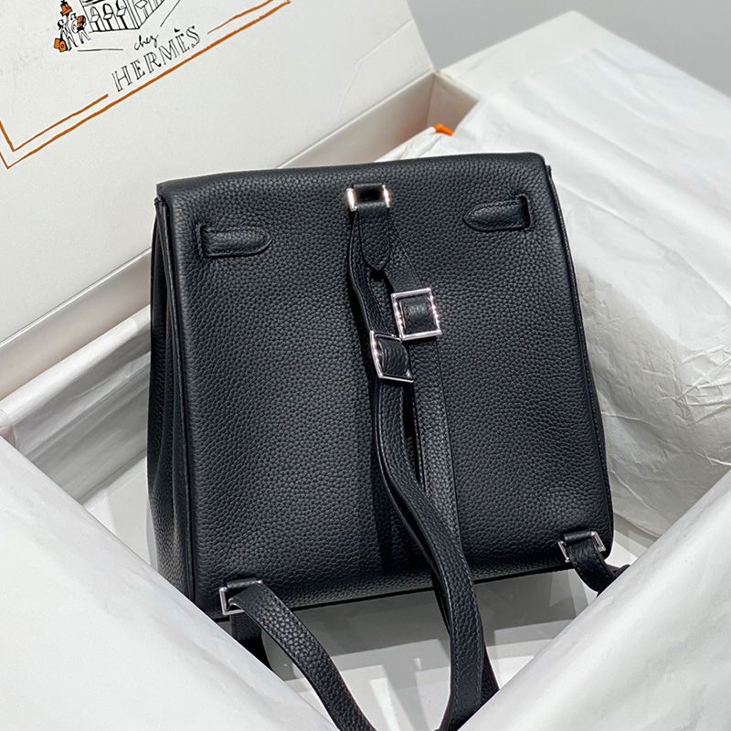 Hermes Kelly Ado Backpack Togo Leather Palladium Hardware In Black