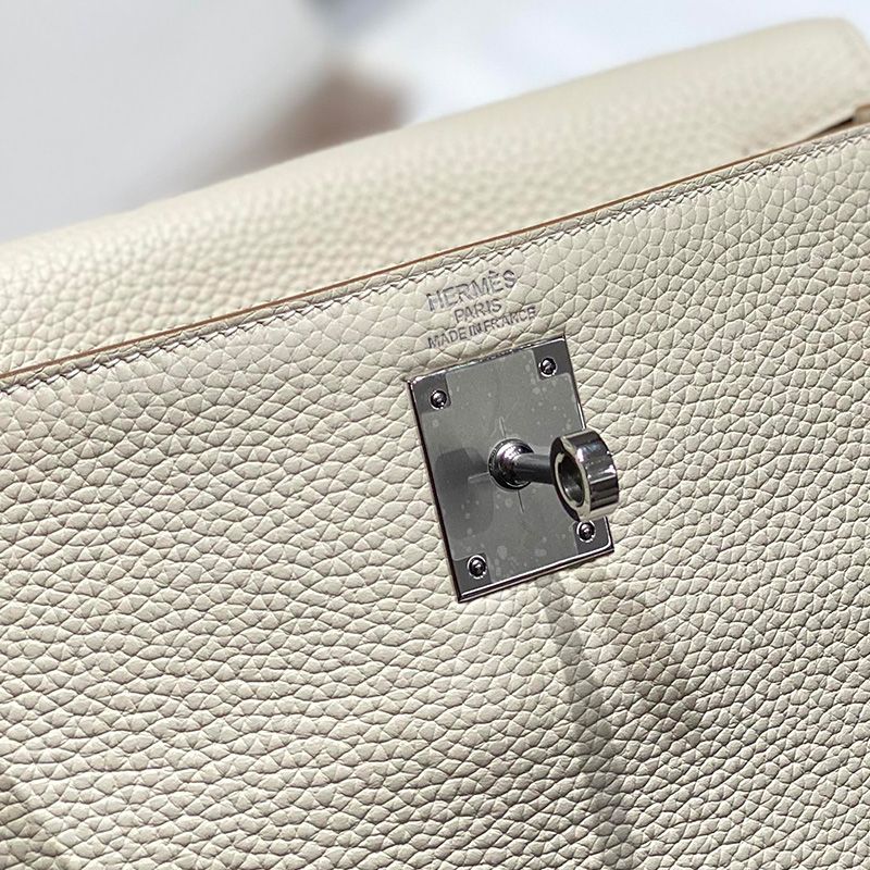 Hermes Kelly Ado Backpack Togo Leather Palladium Hardware In White