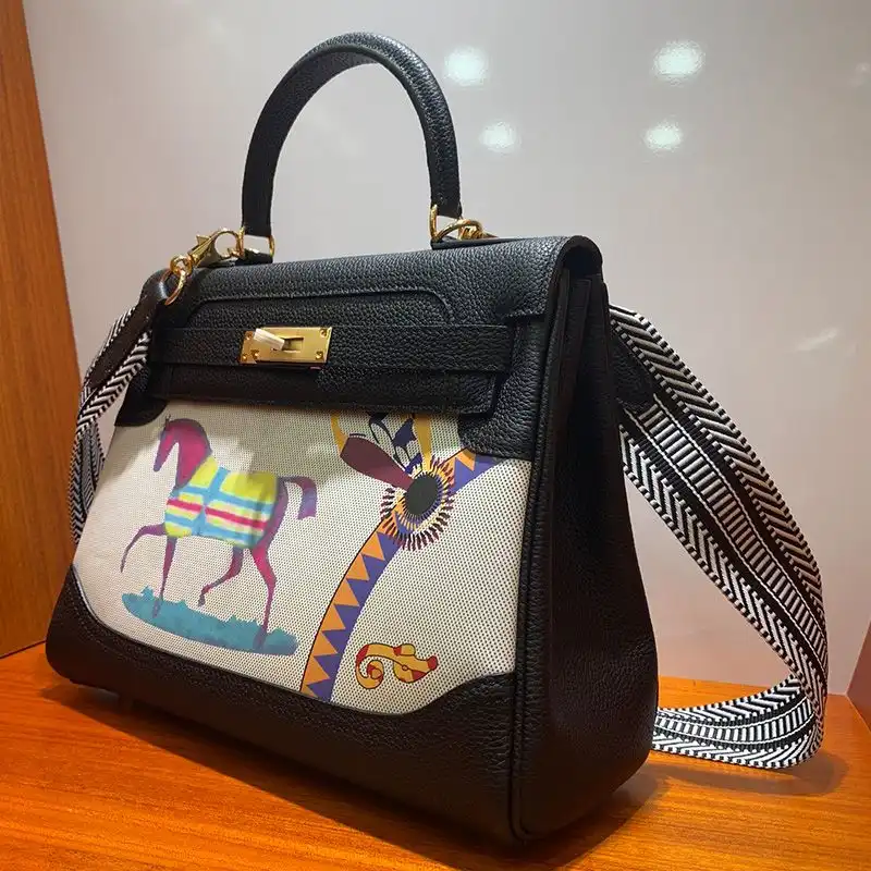 Cheap Hermes Kelly Bag with Amazone Barenia Horse Print Togo Leather Gold Hardware In Black