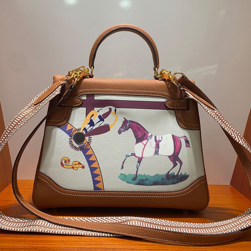 Hermes Kelly Bag with Amazone Barenia Horse Print Togo Leather Gold Hardware In Brown