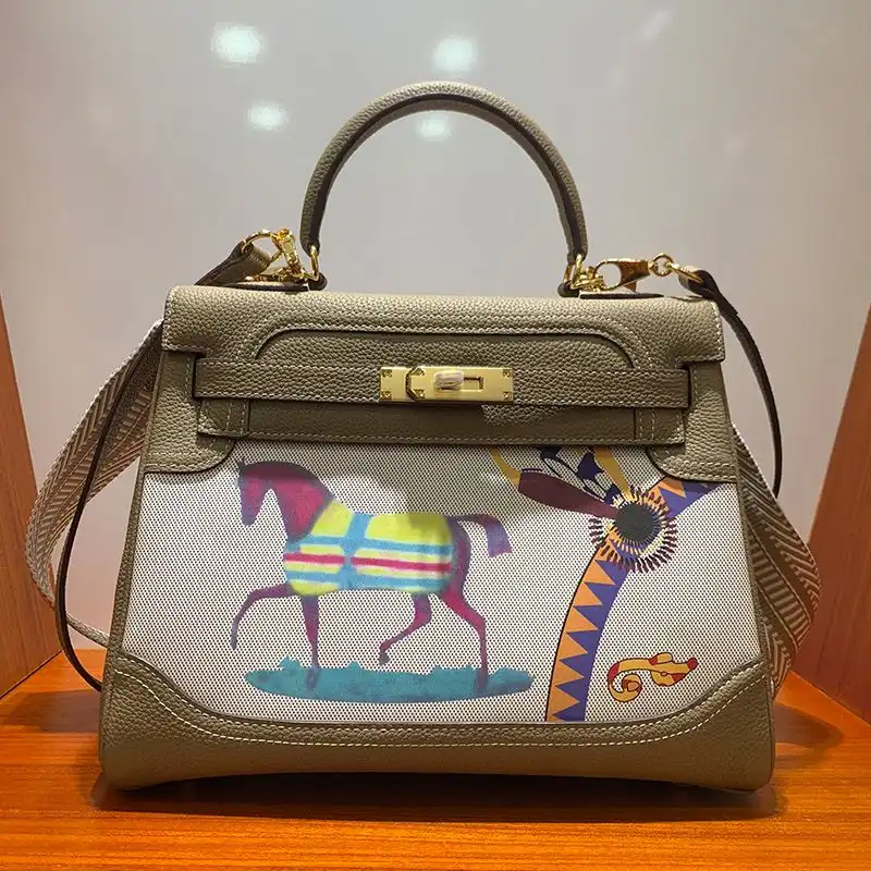 Hermes Kelly Bag with Amazone Barenia Horse Print Togo Leather Gold Hardware In Olive