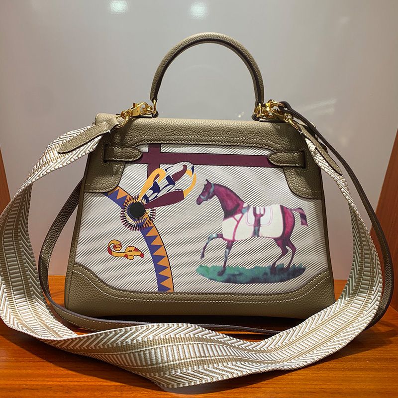 Hermes Kelly Bag with Amazone Barenia Horse Print Togo Leather Gold Hardware In Olive