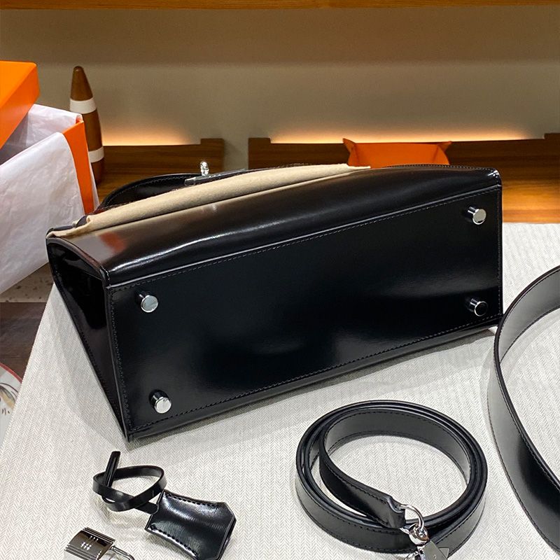 Hermes Kelly Bag Box Leather Palladium Hardware In Black