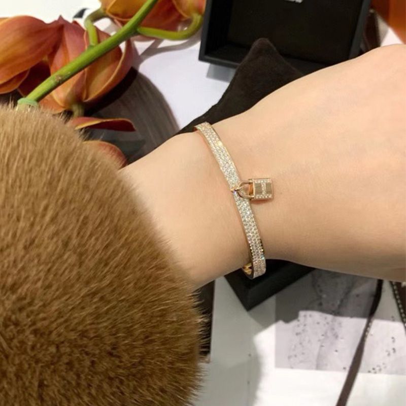 Hermes Kelly Clochette Bracelet With Crystal Gold