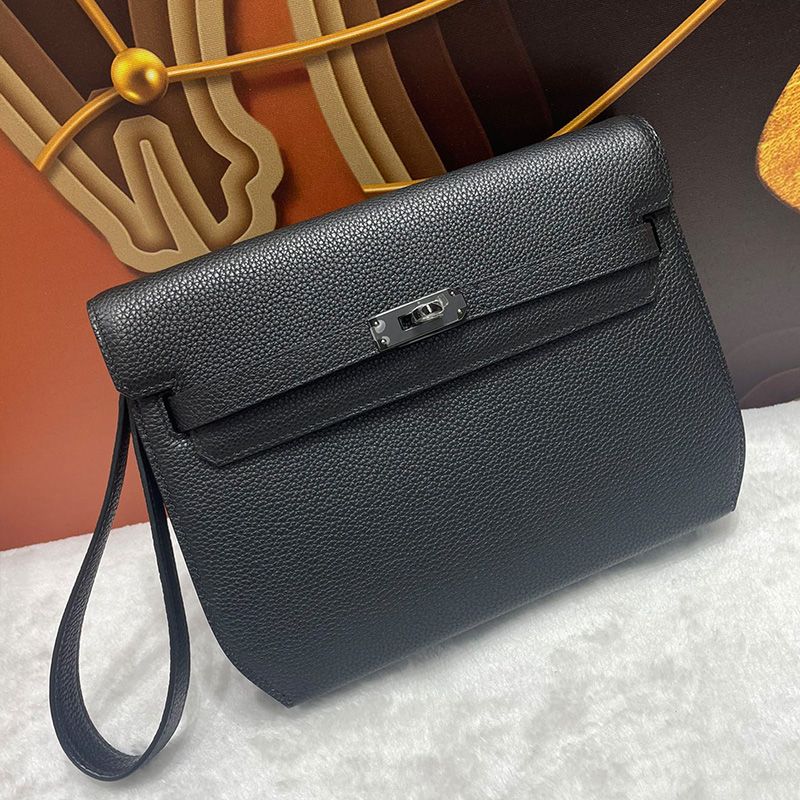 Hermes Kelly Depeches 25 Pouch Togo Leather In Black