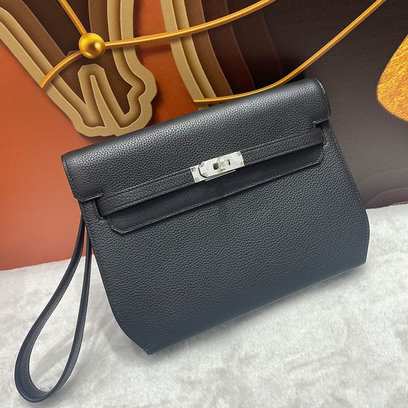 Hermes Kelly Depeches 25 Pouch Togo Leather In Black