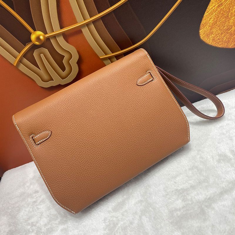 Hermes Kelly Depeches 25 Pouch Togo Leather In Brown