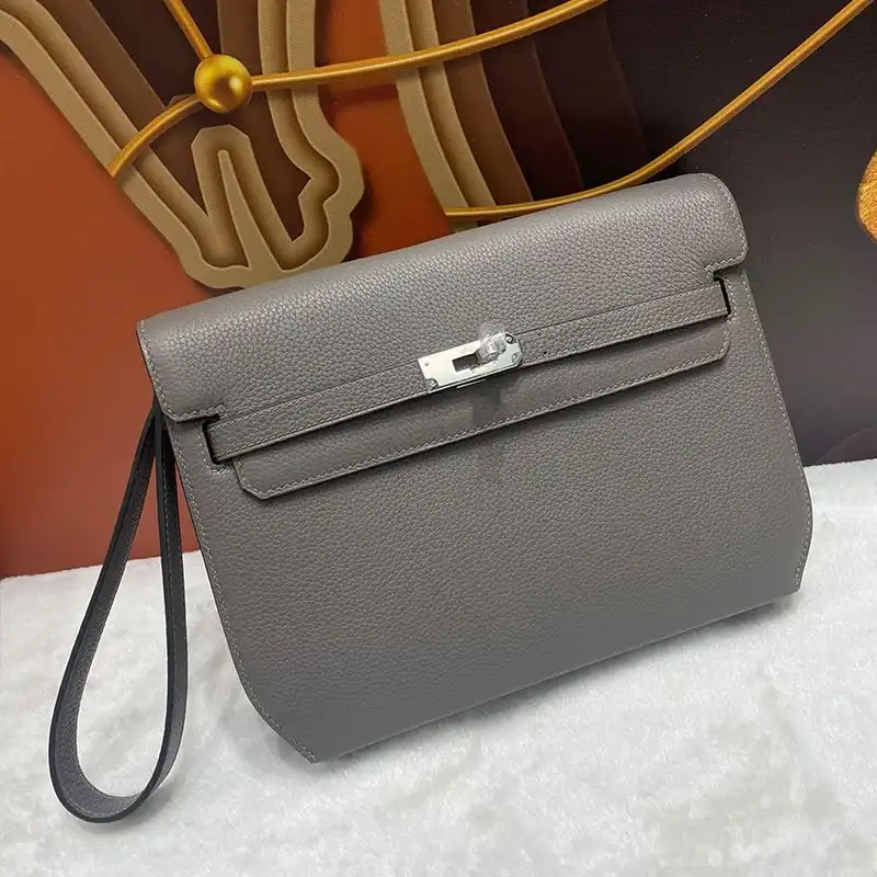 Cheap Hermes Kelly Depeches 25 Pouch Togo Leather In Etain Grey