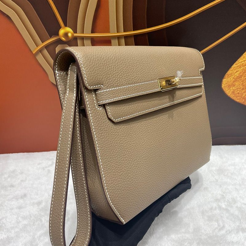 Hermes Kelly Depeches 25 Pouch Togo Leather In Khaki