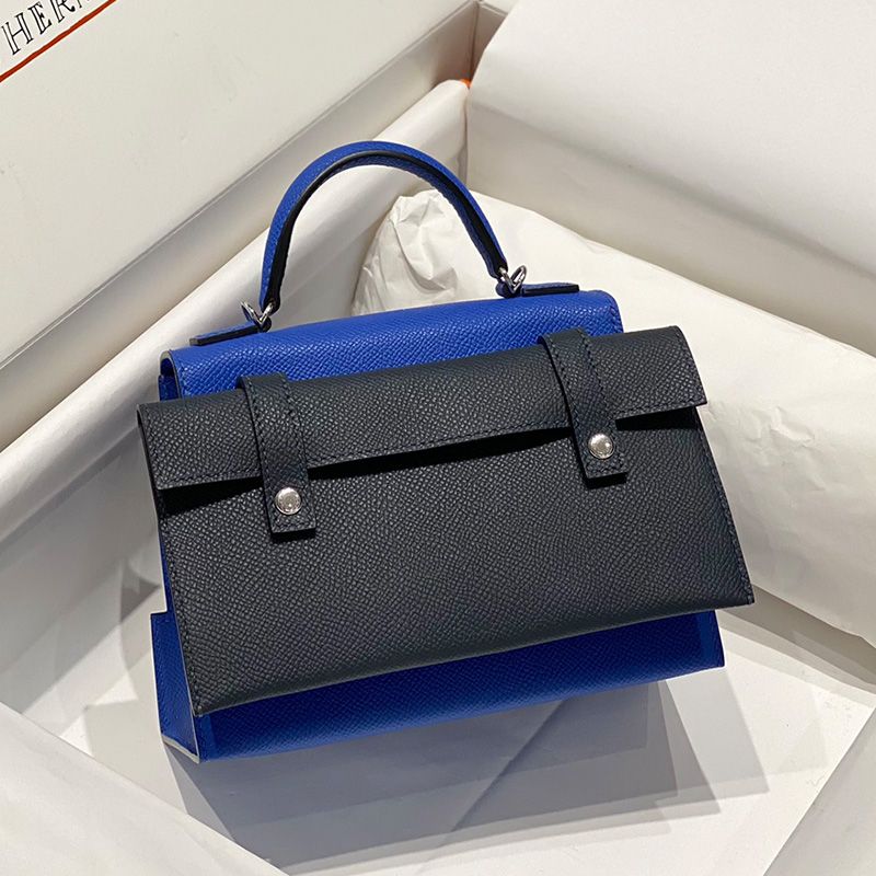 Hermes Kelly Doll Picto Bag Epsom Leather Palladium Hardware In Blue