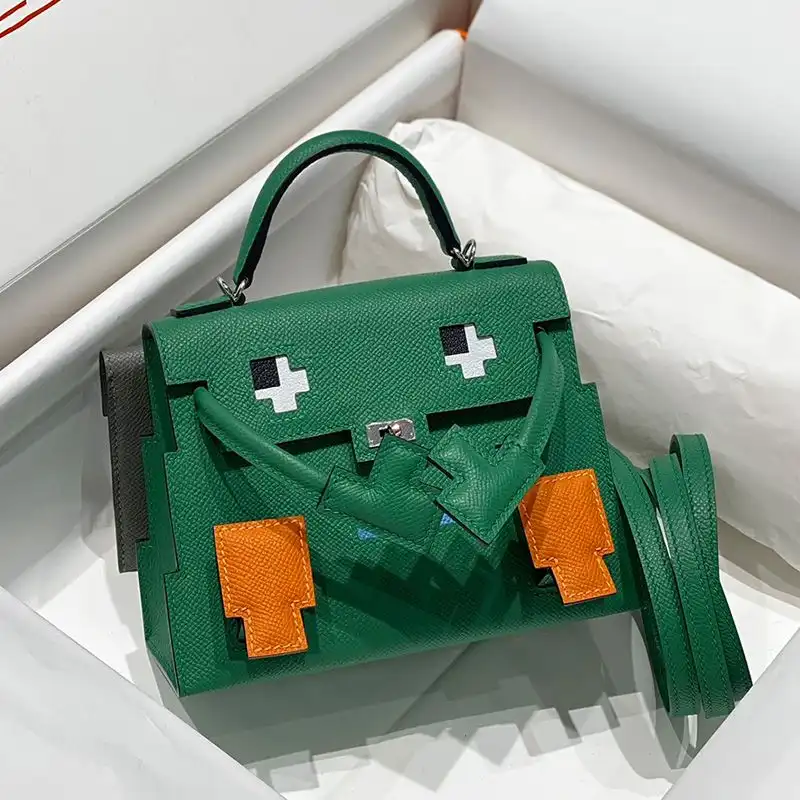 Hermes Kelly Doll Picto Bag Epsom Leather Palladium Hardware In Green