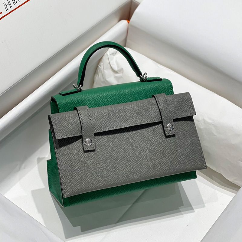 Hermes Kelly Doll Picto Bag Epsom Leather Palladium Hardware In Green