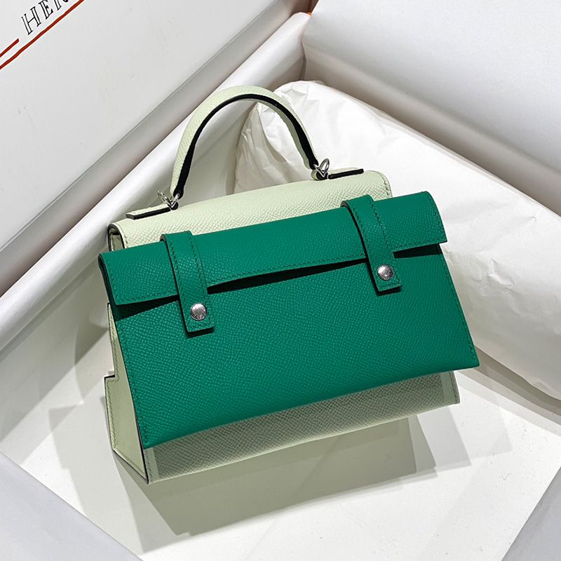 Hermes Kelly Doll Picto Bag Epsom Leather Palladium Hardware In Mint Green