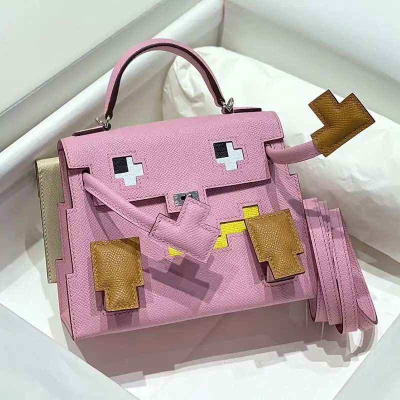 Hermes Kelly Doll Picto Bag Epsom Leather Palladium Hardware In Pink