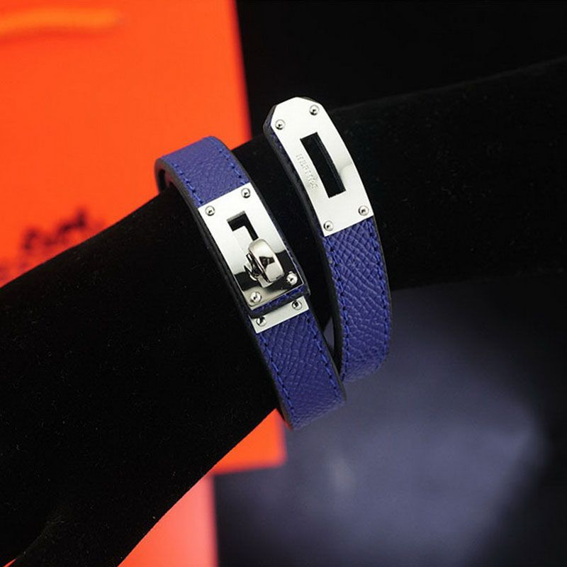 Hermes Kelly Double Tour Bracelet Epsom Calfskin In Blue