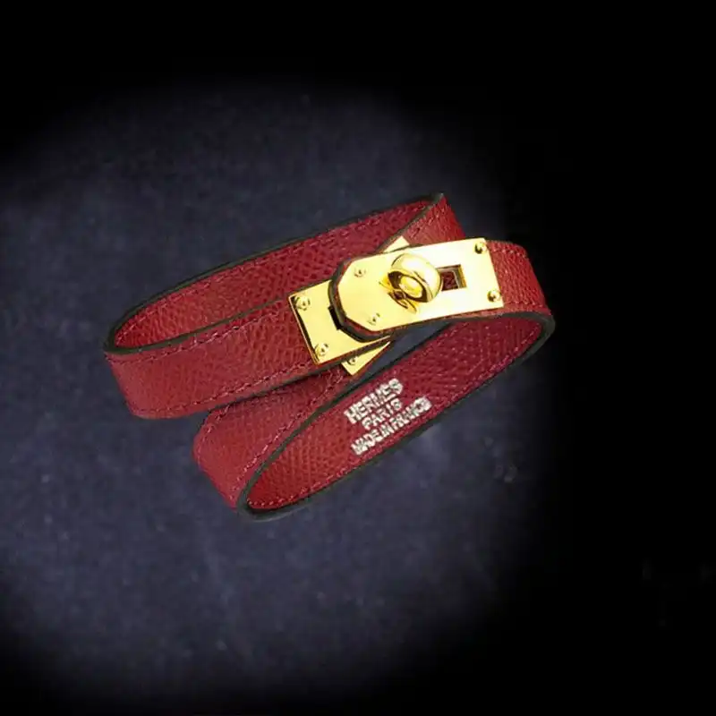 Hermes Kelly Double Tour Bracelet Epsom Calfskin In Burgundy