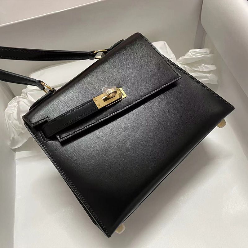 Hermes Kelly En Desordre Bag Box Leather Gold Hardware In Black