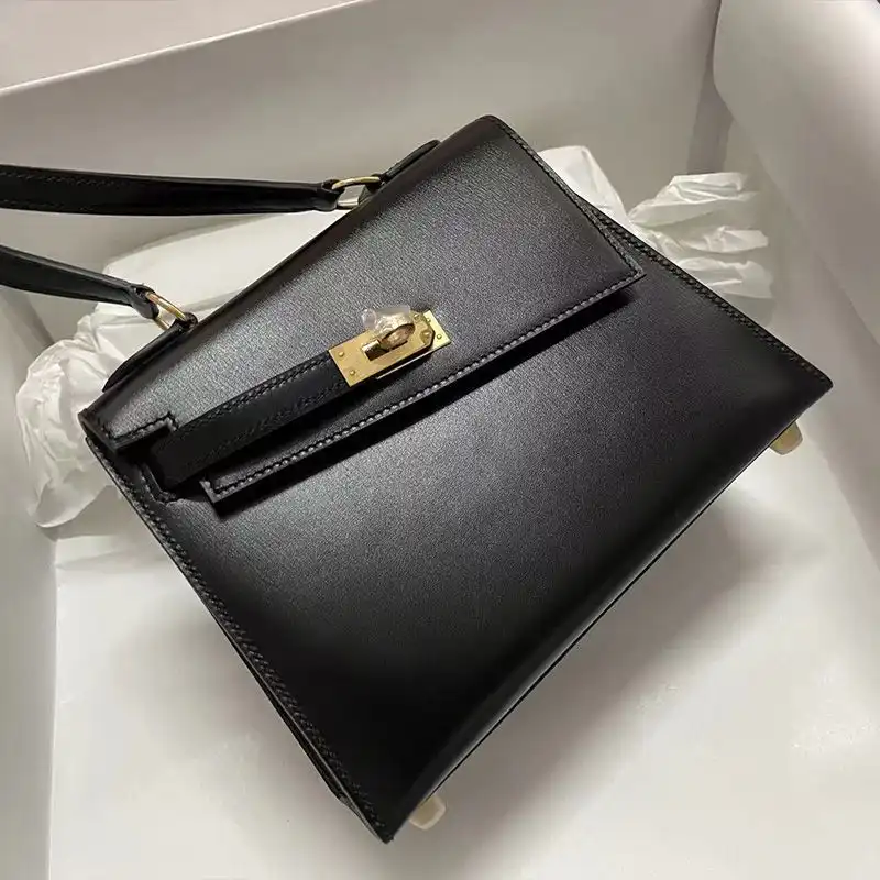 Cheap Hermes Kelly En Desordre Bag Box Leather Gold Hardware In Black