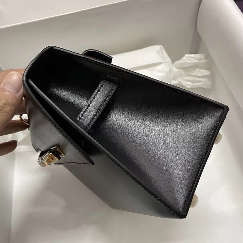 Hermes Kelly En Desordre Bag Box Leather Gold Hardware In Black