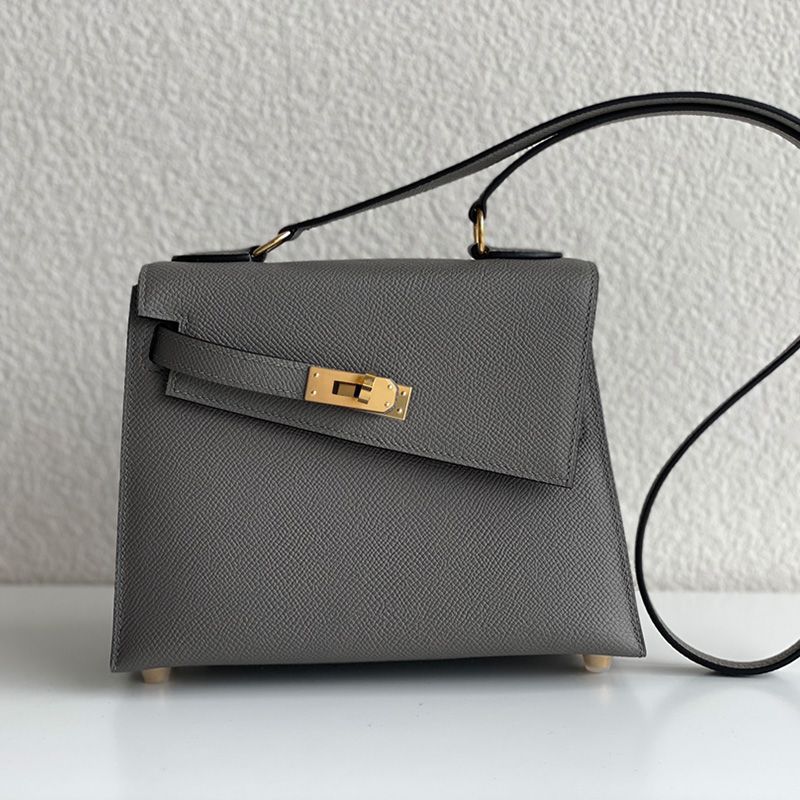 Hermes Kelly En Desordre Bag Epsom Leather Gold Hardware In Etain Grey