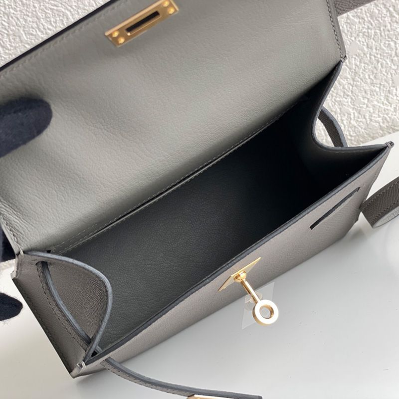 Hermes Kelly En Desordre Bag Epsom Leather Gold Hardware In Etain Grey