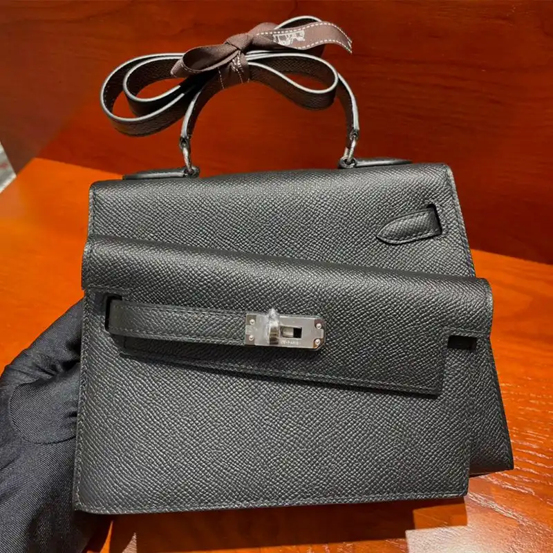 Hermes Kelly En Desordre Bag Epsom Leather Palladium Hardware In Black