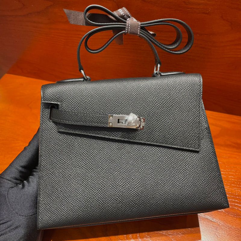 Hermes Kelly En Desordre Bag Epsom Leather Palladium Hardware In Black